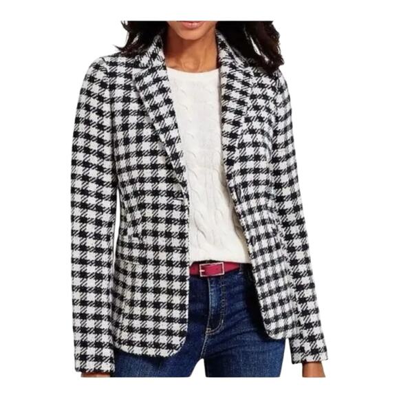 Talbots Houndstooth Wool Blazer Tweed Speckle Blazer Womens Size 12 - Picture 1 of 5